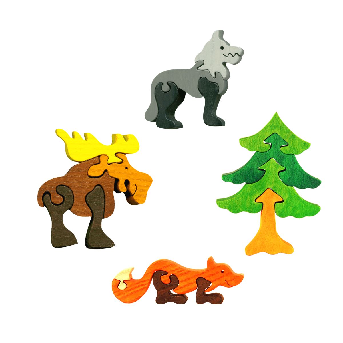 רביעיית פאזלים מוקטנים בדמויות חיות יער